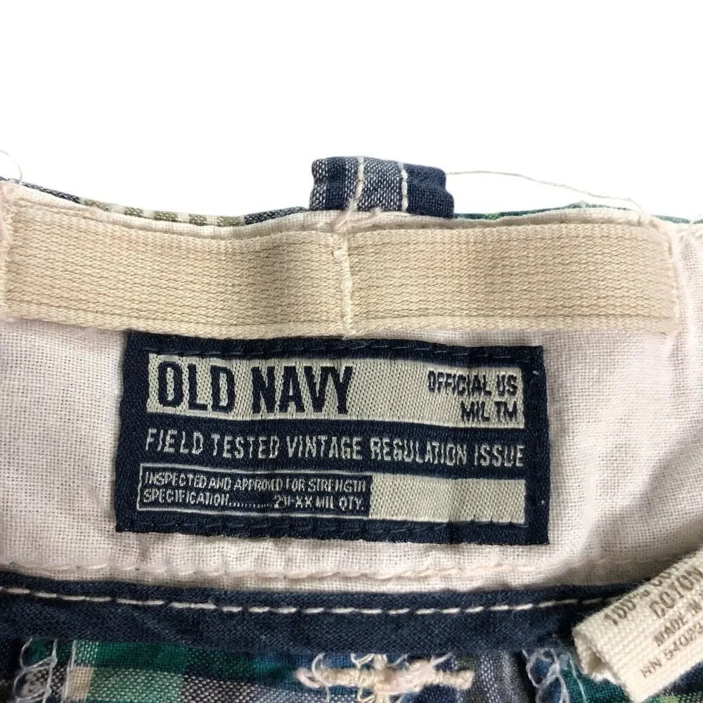 Y2K Old Navy Shorts Mens 40 Patchwork Madras Plaid Field Tested Regulation Issue
